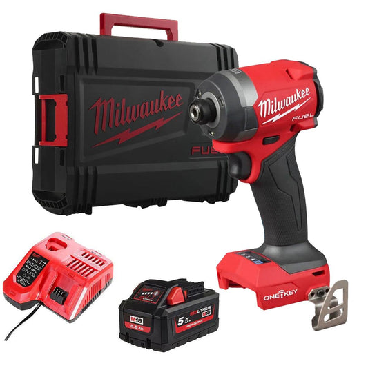Milwaukee M18ONEID3-0X 18V FUEL ONE-KEY Brushless 1/4" Impact Driver with 1 x 5.5Ah Battery Charger & Empty Tool Box (Without Inlay)