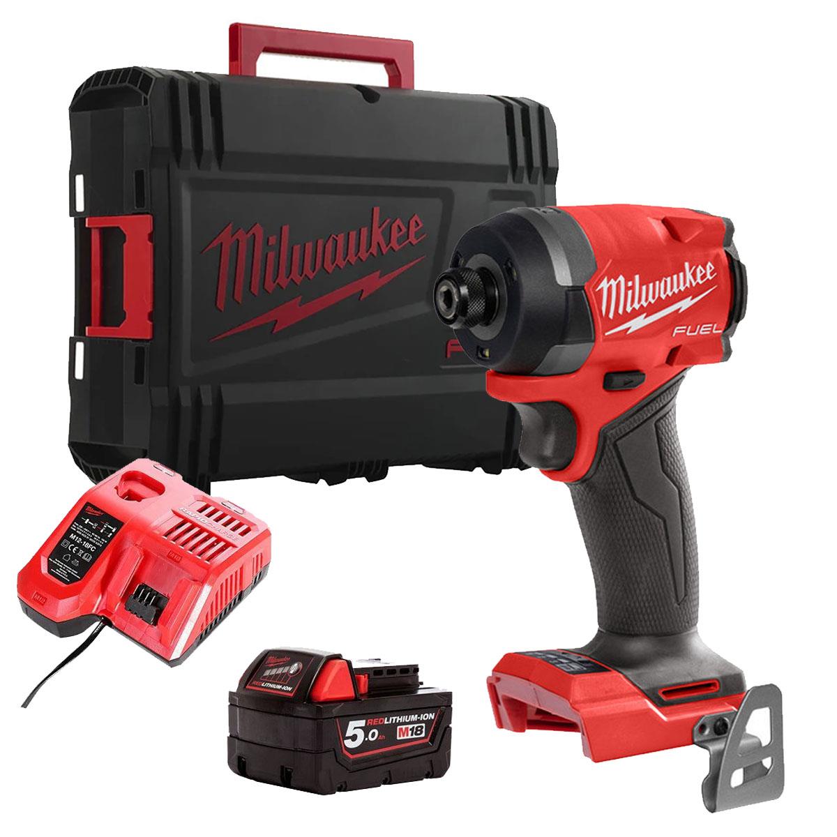 Milwaukee M18FID3-0 18V Fuel Brushless Impact Driver with 1 x 5.0Ah Battery Charger & Empty Tool Box (Without Inlay)