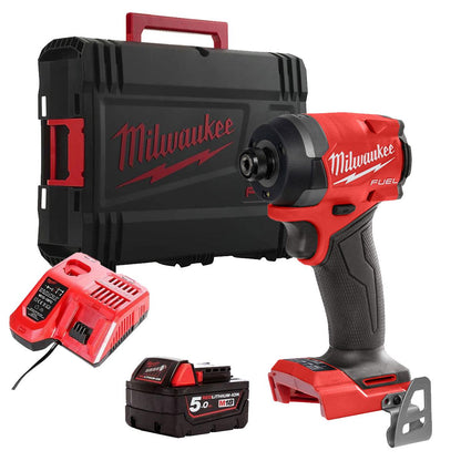 Milwaukee M18FID3-0 18V Fuel Brushless Impact Driver with 1 x 5.0Ah Battery Charger & Empty Tool Box (Without Inlay)