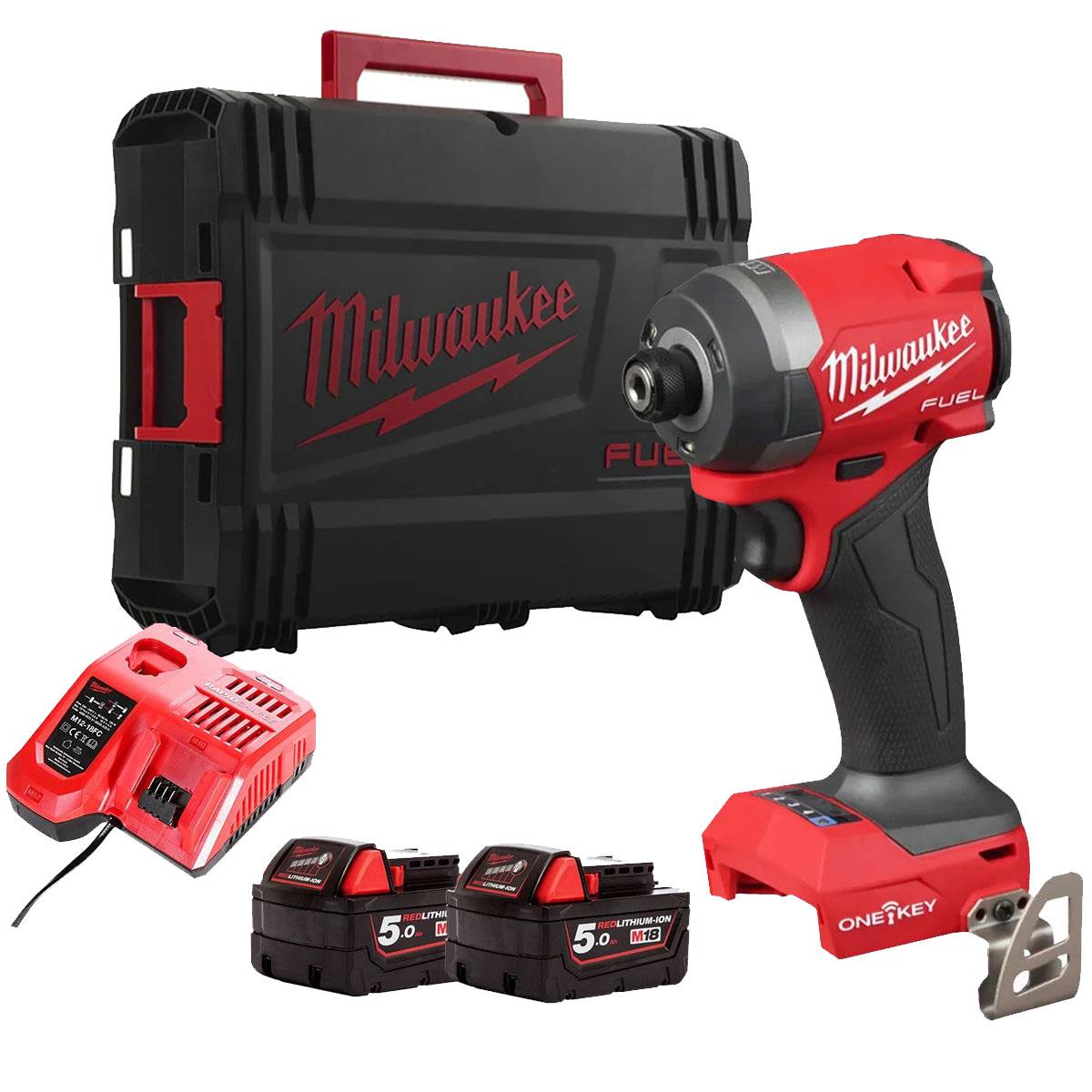 Milwaukee M18ONEID3-502X FUEL 18V Brushless 1/4" Impact Driver with 2 x 5.0Ah Batteries, Charger & Empty Tool Box (Without Inlay)