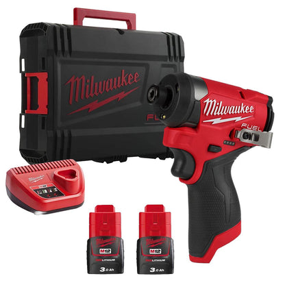 Milwaukee M12FID2-0 12V Brushless Sub Compact Impact Driver with 2 x 3.0Ah Battery Charger & Empty Tool Box (Without Inlay)