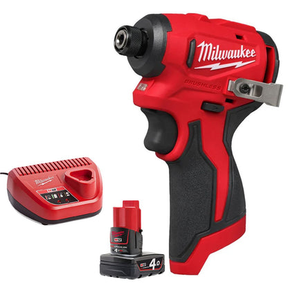 Milwaukee M12BLIDRC-0 12V Brushless Compact Impact Driver with 1 x 4.0Ah Battery & Charger