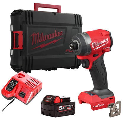 Milwaukee M18ONEID3-0X 18V Fuel One-Key Brushless 1/4" Impact Driver with 1 x 5.0Ah Battery Charger & Empty Tool Box (Without Inlay)