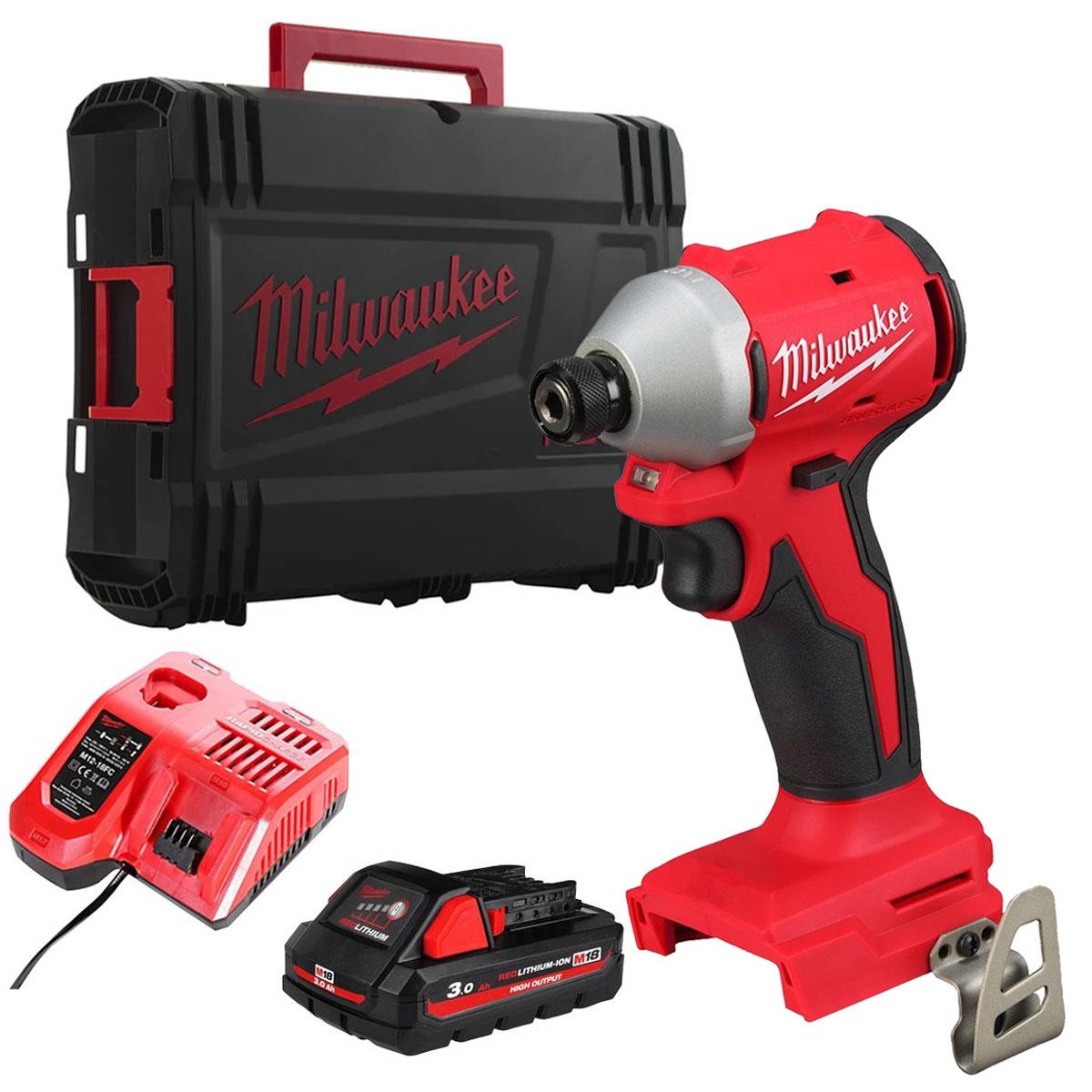 Milwaukee M18BLIDRC-0 18V Brushless 1/4" Impact Driver  with 1 x 3.0Ah Battery Charger & Empty Tool Box