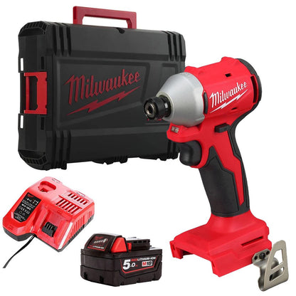 Milwaukee M18BLIDRC-0 18V Brushless 1/4" Impact Driver  with 1 x 5.0Ah Battery Charger & Empty Tool Box