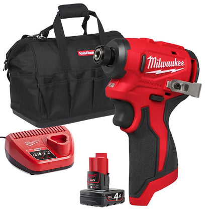 Milwaukee M12BLIDRC-0 12V Brushless Compact Impact Driver with 1 x 4.0Ah Battery Charger & Bag
