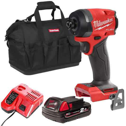 Milwaukee M18FID3-0 18V Fuel Brushless 1/4" Impact Driver with 1 x 2.0Ah Battery Charger & Bag
